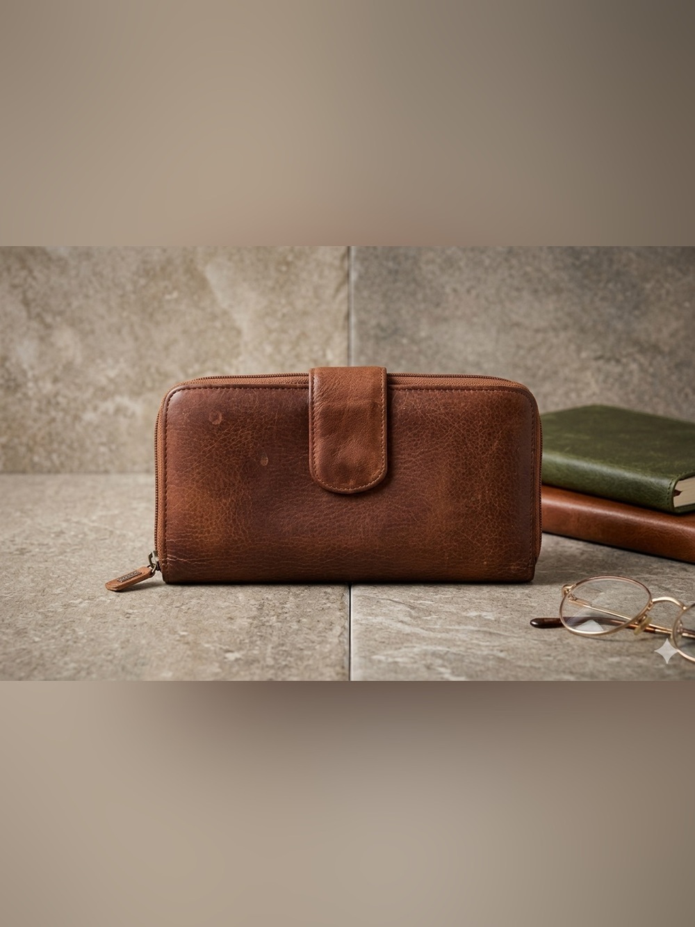 Vintage P&Y Genuine Leather Continental Bifold Wallet Cognac